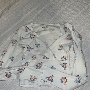 Hollister crop top. White with blue and pink floral print